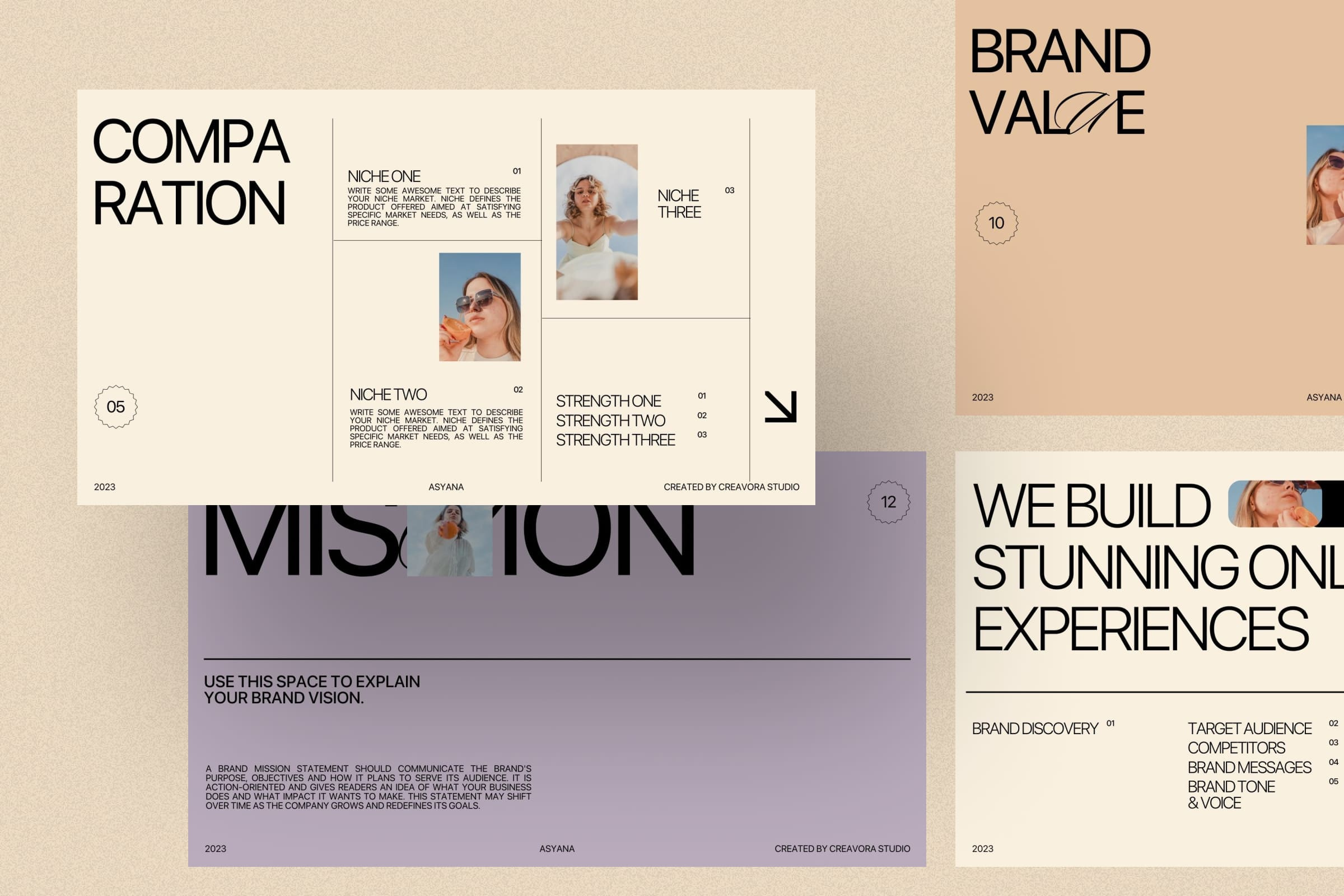Asyana Brand Strategy Template brand brand identity brand strategy branding colorful creavora design graphic design layout minimalist pastel presentation ui web design