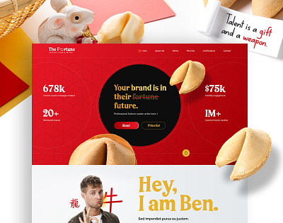 The Fortune chinese cookies fortune gold onepage photoshop psd red ui ux website