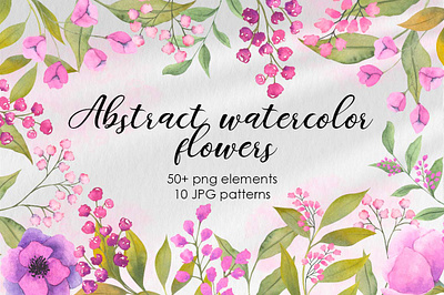 Collection of watercolor cliparts "Abstract watercolor flowers" clipart design graphic design hand drawing illustration logo seamless pattern typography warercolor illustration
