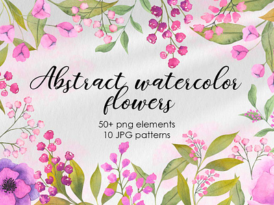 Collection of watercolor cliparts "Abstract watercolor flowers" clipart design graphic design hand drawing illustration logo seamless pattern typography warercolor illustration