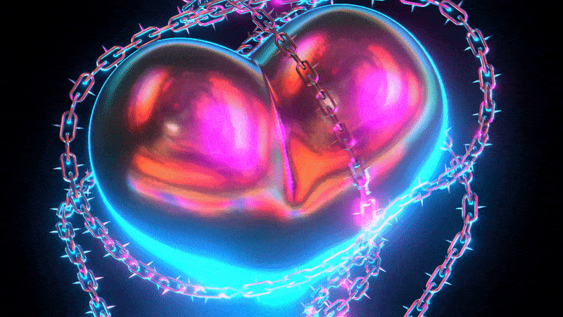 3D Metallic Heart and Spikey Chains 3d 3dart animation colorful cyberpunk design grunge heart metallic minimal modern neon punk render tokyo y2k