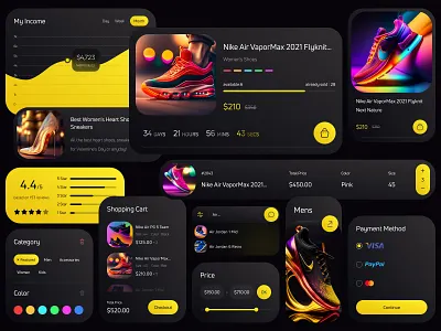 eCommerce UI Components | dark theme card cart clean ui component components ecommerce graphic interaction mobile app payments report shoes shop ui ui cards uiux uiuxdesign ux web app