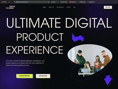 Digital Foundry Website - Hero concept agency animation branding company dark design digital figma font hero herosection logo member photo product team text typography ui
