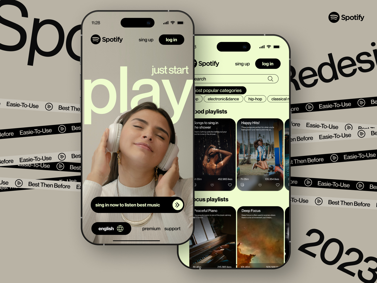 Spotify redesign mobile version app branding design figma flat graphic design hero section landing page minimal typography ui ux vector web webdesign website