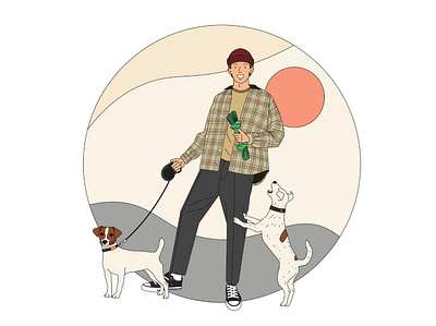 Man with dogs art clothes design dogs fashion illustration jack russell terrier magazine man model photo shirt social style vector