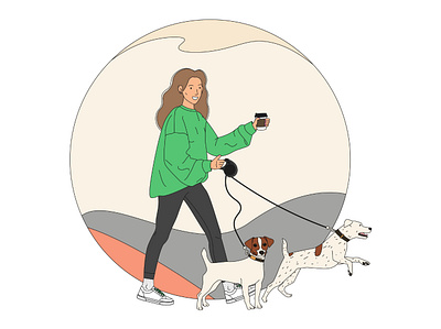 Woman with dogs art bloggers design dogs fashion girl illustration instagram jack russell terrier model photo social style vector woman