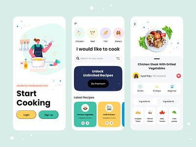 Recipe's App app case study best app design clean app design cooking app creative app design creative mobile app edtech education app learn cooking learning app minimal app design mobile app design modern app design popular 2023 recipe app recipe learning app uiroll