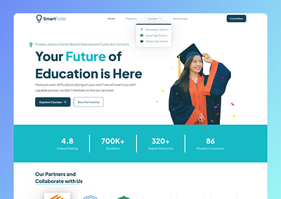 SmartTutor - Education Tutoring Landing Page consult course curiculum design education figma kids landing learn lesson math mentor quiz school student teach teacher tutor ui web