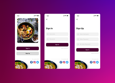 Food App Design Sign In and Sign Up page app design illustration ui ux