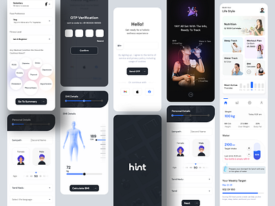 Diet and Food Tracker App Design app branding components design fitness graphic design health icon low fertility screen minimal mobile app typography ui ux wire frame