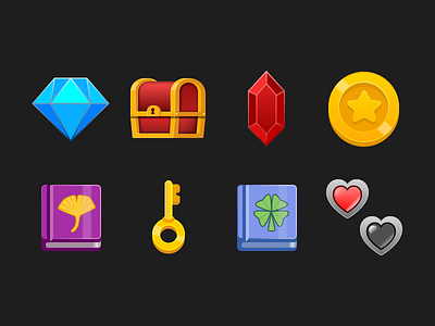 Game Icons book brilliant chest coin heart icon key ruby