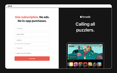 Apple Arcade Subscription 🕹️ Reimagining apple sign up sign up form website