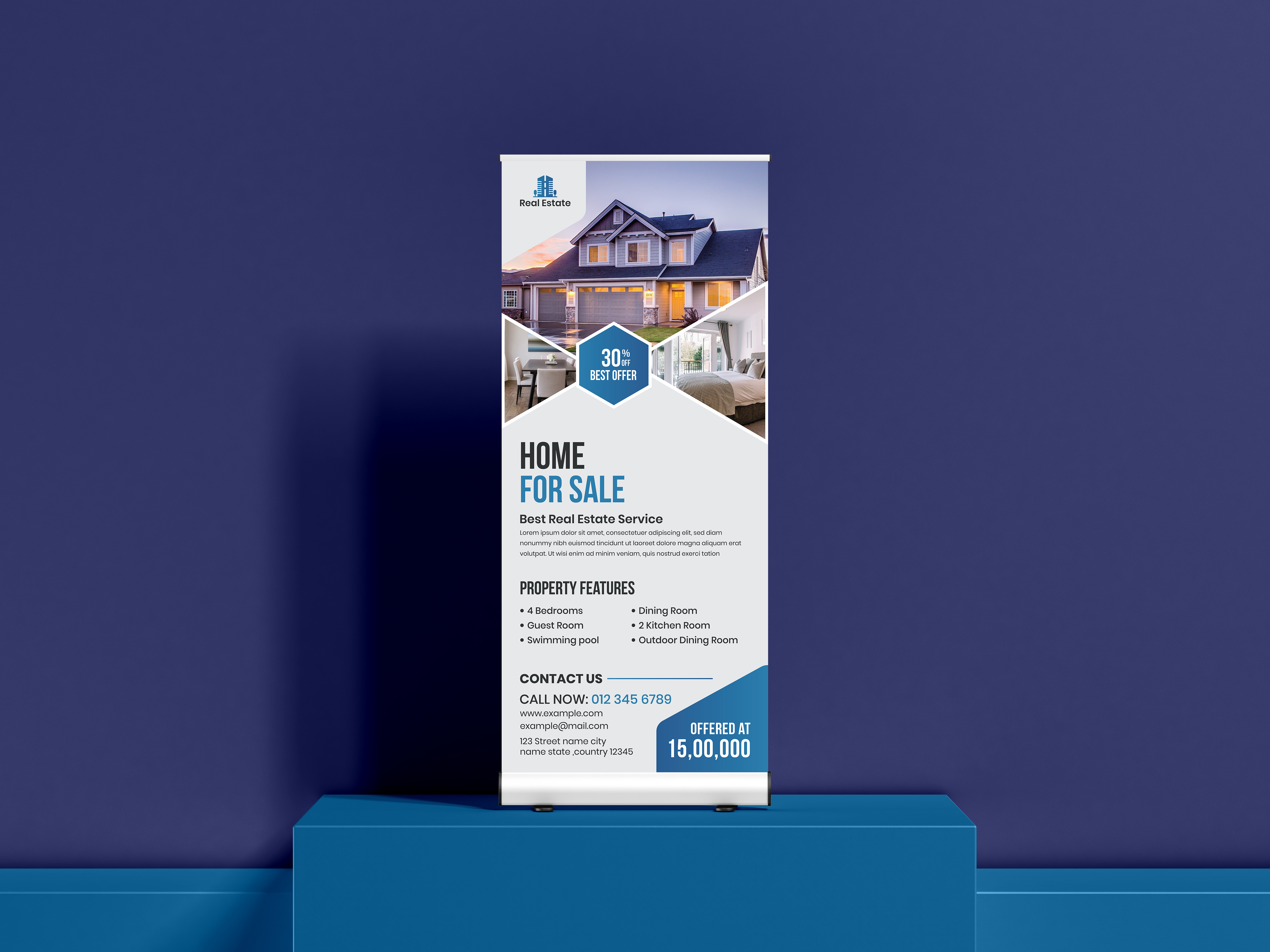REAL ESTATE ROLL UP BANNER billboard graphic design motion graphics roll up mockup template x stand