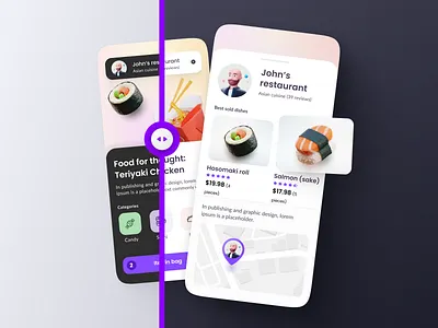 Sushi, sushi and sushi! Restaurant take away Mobile App 3d app asian copenhagen cuisine dark mode denmark design freebie light and dark light mode location mobile restaurant slider sushi sushi rolls take away ui ux