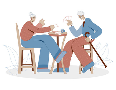 Elderly people play cards character design elderly flat illustration illustrator