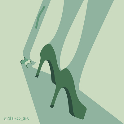 Woman in heels flat green illustration illustrator monochrome vector
