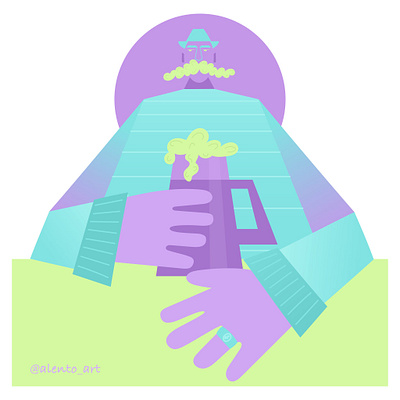 A mustachioed man with a beer acidic character design flat geometric illustration illustrator man vector