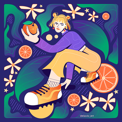 The girl with oranges art blonde character design flat girl illustration illustrator orange oranges pattern vector