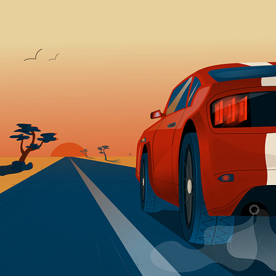 Sports car Ford Mustang car desert flat ford illustration illustrator mustang road sport vector