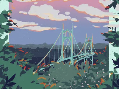 View from Forest Park bridge digital art drawing environment graphic design hand drawn illustration landscape pdx portland procreate st.johns