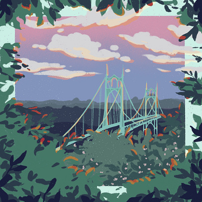 View from Forest Park bridge digital art drawing environment graphic design hand drawn illustration landscape pdx portland procreate st.johns