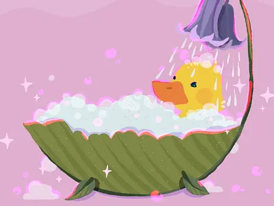 Shower time animation blue bell bubble bath childrens book digital art drawing duck ducky graphic design illustration motion graphics nature shower