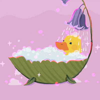 Shower time animation blue bell bubble bath childrens book digital art drawing duck ducky graphic design illustration motion graphics nature shower