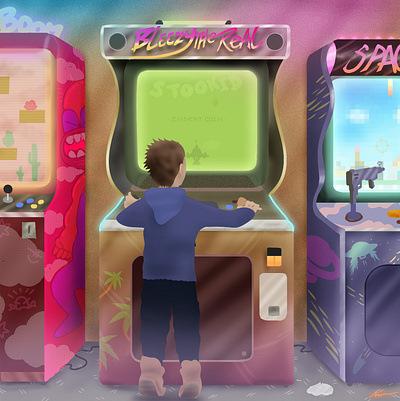 "Arcade Game" add art children illustration color pencil design draw dream entaitenment future graphic design illustration kid music retro gaming technologie video game vintage water ink