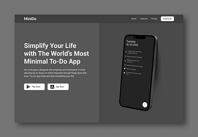 MiniDo - Minimal To-Do app app design clean concept design hero section landing page minimal minimalism mobile mock modern todo todoapp ui ux uxui web design website