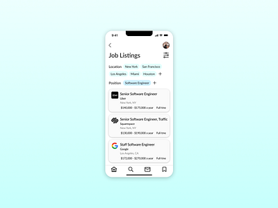 DailyUI #050 Job Listing 050 blue daily ui dailyui dalyui 050 design engineer job job listing listing mobile software ui