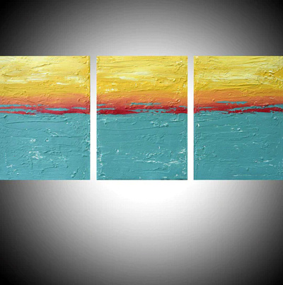 turquoise painting with impasto effects abstract original painting triptych turquoise painting wall art