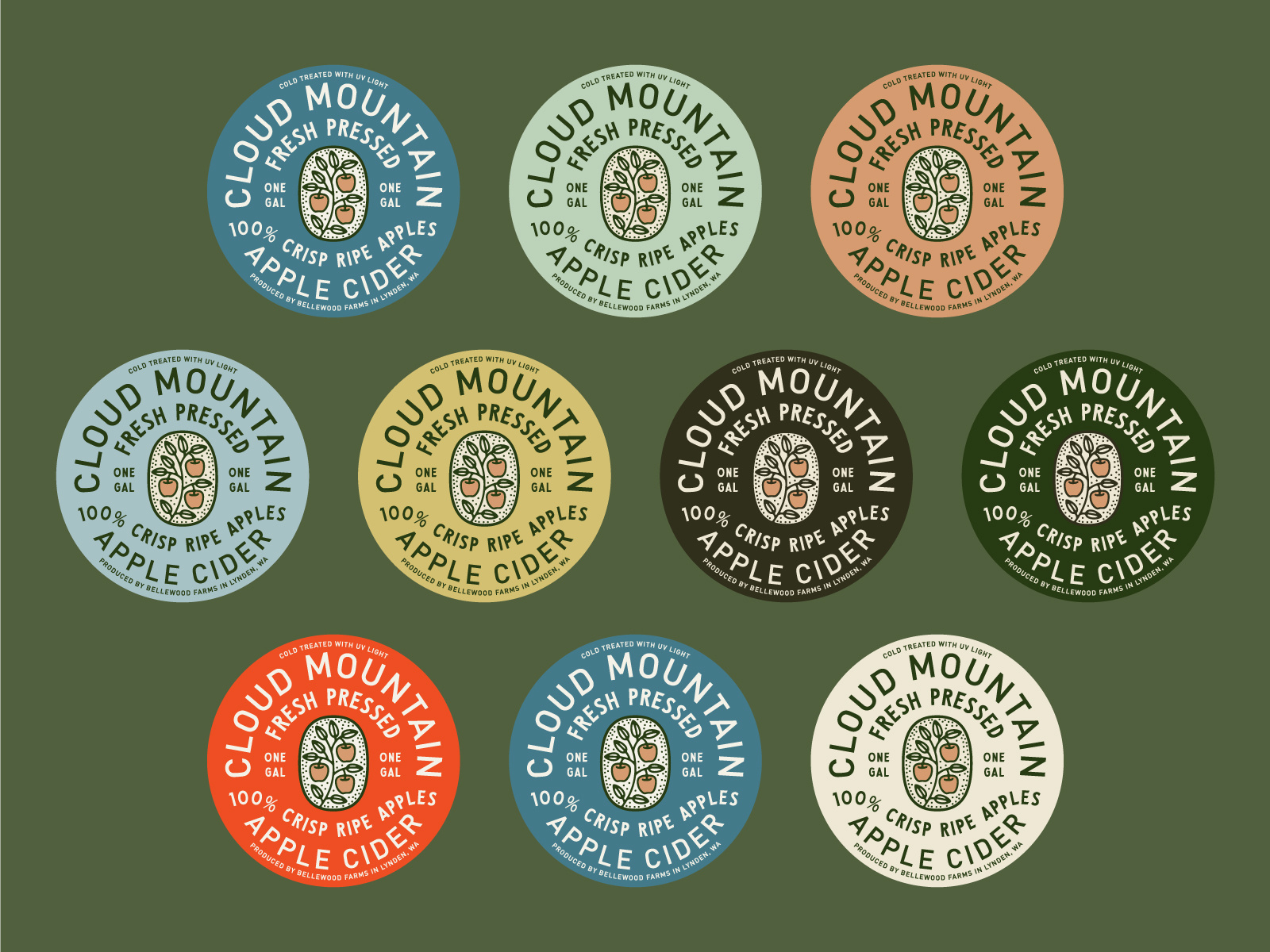 Apple Cider Labels apple apple cider badge bellingham beverage branding cider farm farming illustration labels logo packaging retro tree vintage