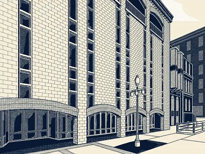 Arcade Building architecture building halftone helena illustration line art line work