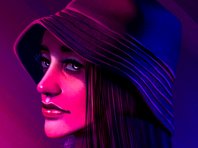 Pink colors cover cyberpunk girl illustration paint portraits poster retrato woman