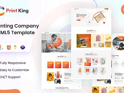 Print-King Printing Company & Design Services HTML5 Template 3d animation branding design graphic design illustration logo motion graphics ui vector