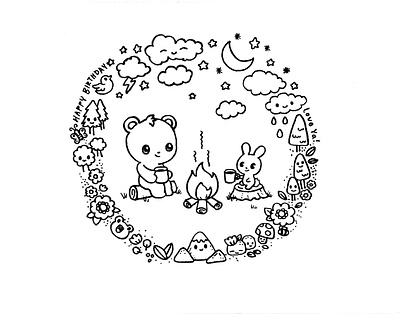 Day 032-365 Happy Birthday Under The Stars birthday cute illustration ink kawaii stars