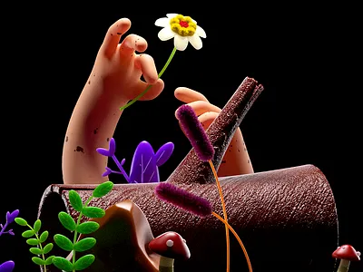 LOVE 3d c4d cinema4d flower hand illustration octane