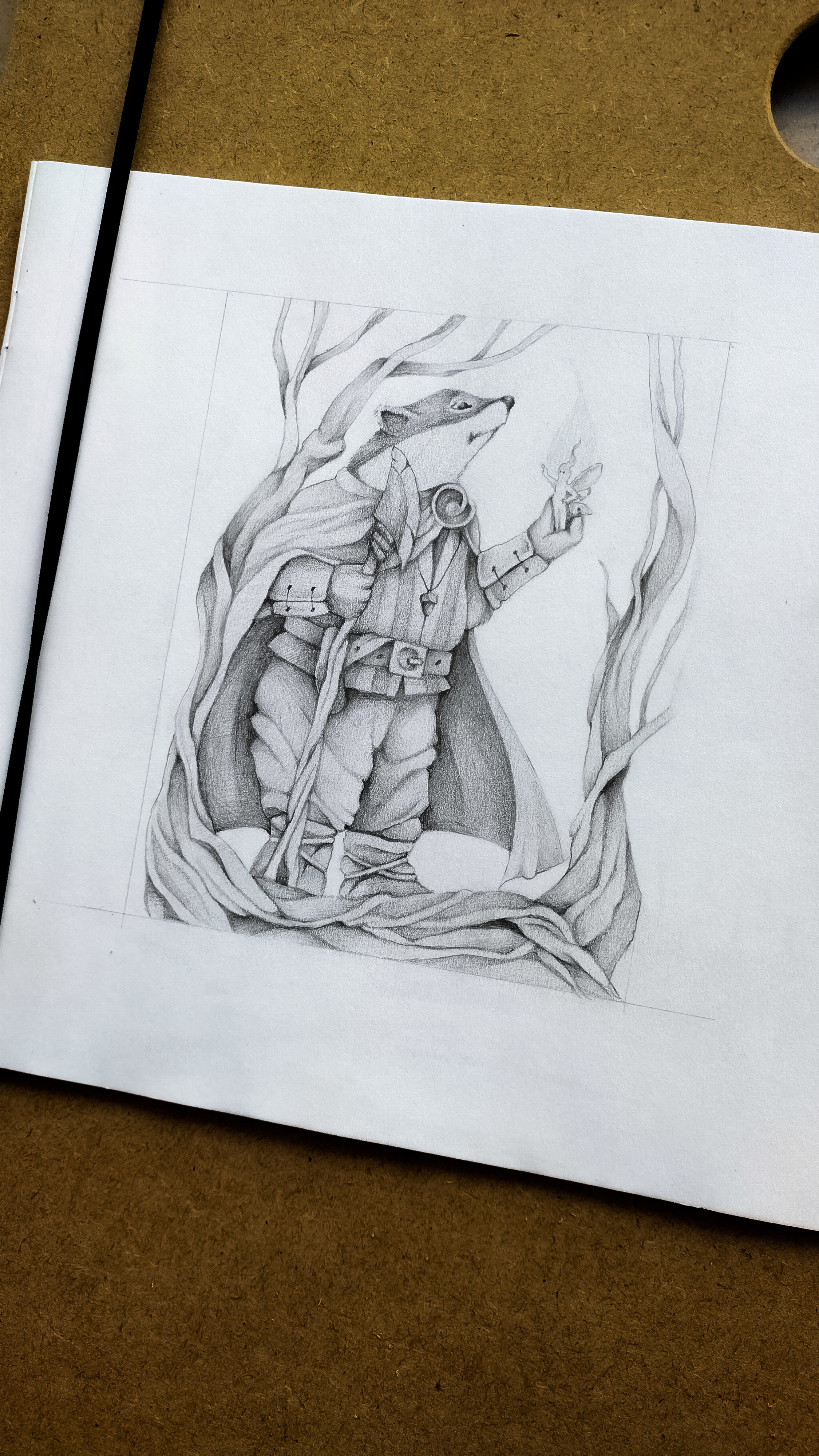 The badger animal badger cartoon character costume defender fairy fairytale forest friends handdrawn illustration medieval meeting pencil retro style traditional art tree weapon