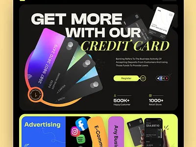Banking Credit Card: Finance Landing Page / Home Page UI bank bank services banking card cash creative credit card debit feature finance financial fintech header landing page money payment uidesign exploration web design website