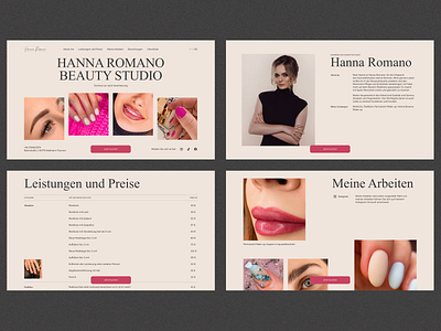 Hanna Romano Beauty Studio beauty salon beige design landing makeup manicure pedicure pink typography ui ux web