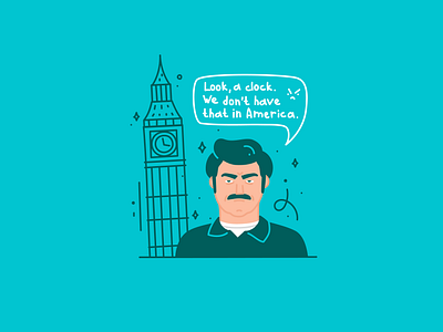 Mr Swanson 2d art big ben flat illustration funny illustration london parks and rec ron swanson vector