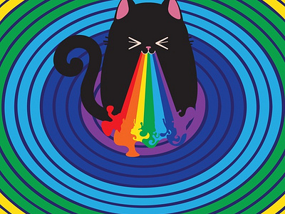 Black cat throw up rainbow 70s black cat cat design ghoovy graphic design home decor illustration poster rainbow redbubble society6 t shirt teepublic vector