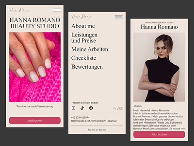 Hanna Romano Beauty Studio mobile version beauty salon beige design graphic design landing makeup manicure mobile version pedicure pink typography ui ux web