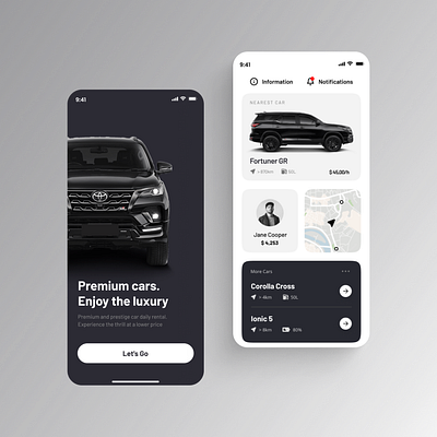 Car Rent App Ui appdesign automobile cardesign figma luxurycarrent travel uiux