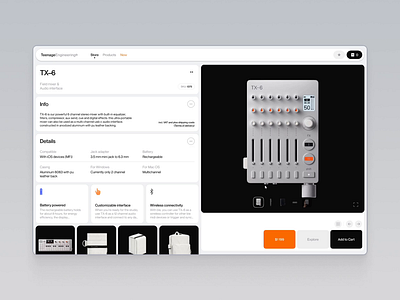 Teenage Engineering — Design Conpet animation black white clean concept design desktop interactions layout minimal mobile motion store teenage engineering tx 6 ui ux website