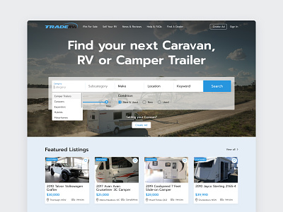 Design for TradeRVs Search Filters advanced filtering design dropdown filter ui filtering panel filtering solution search search bar search box search engine search filters search results ui ux web