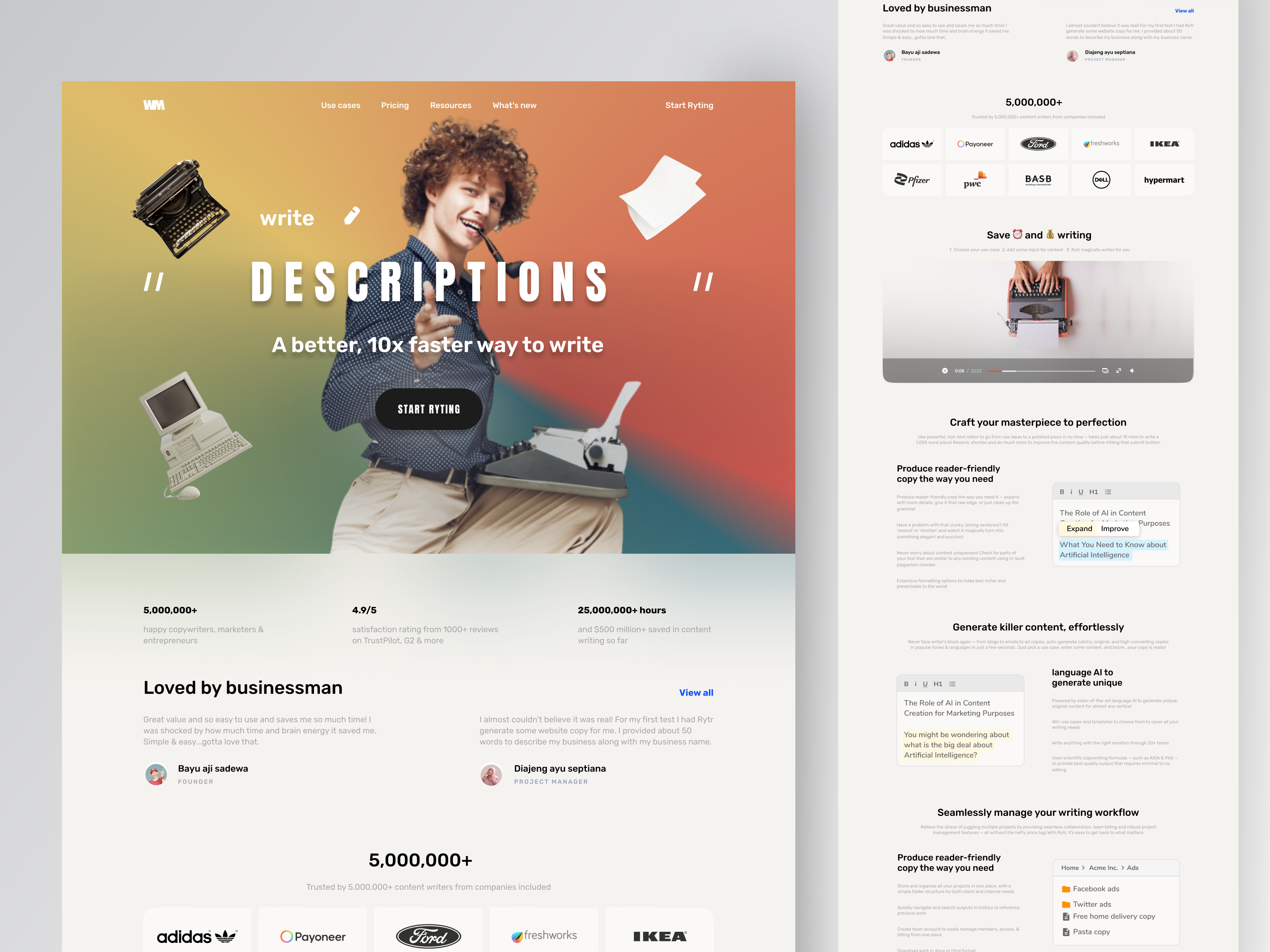 AI Writing tool - Website ai ai writing tool artificial intelligence artificialintelligence chatbot copywriter copywriting deep learning eps machine learning machinelearning ps ui ux web web design website concept write writer writing