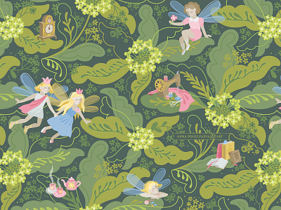 Thumbelina. Kids wallpaper and textile pattern andersens fairy tale annapogulyaeva annapogulyaeva art botanical pattern fabric design floral pattern graphic design illustration kids wallpaper library wallpaper textile design thumbelina