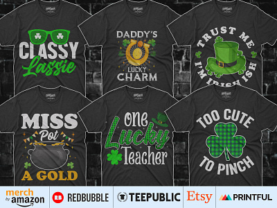 ST PATRICKS DAY T-Shirt Design Bundle design etsy merch by amazon teespring tshirt design free