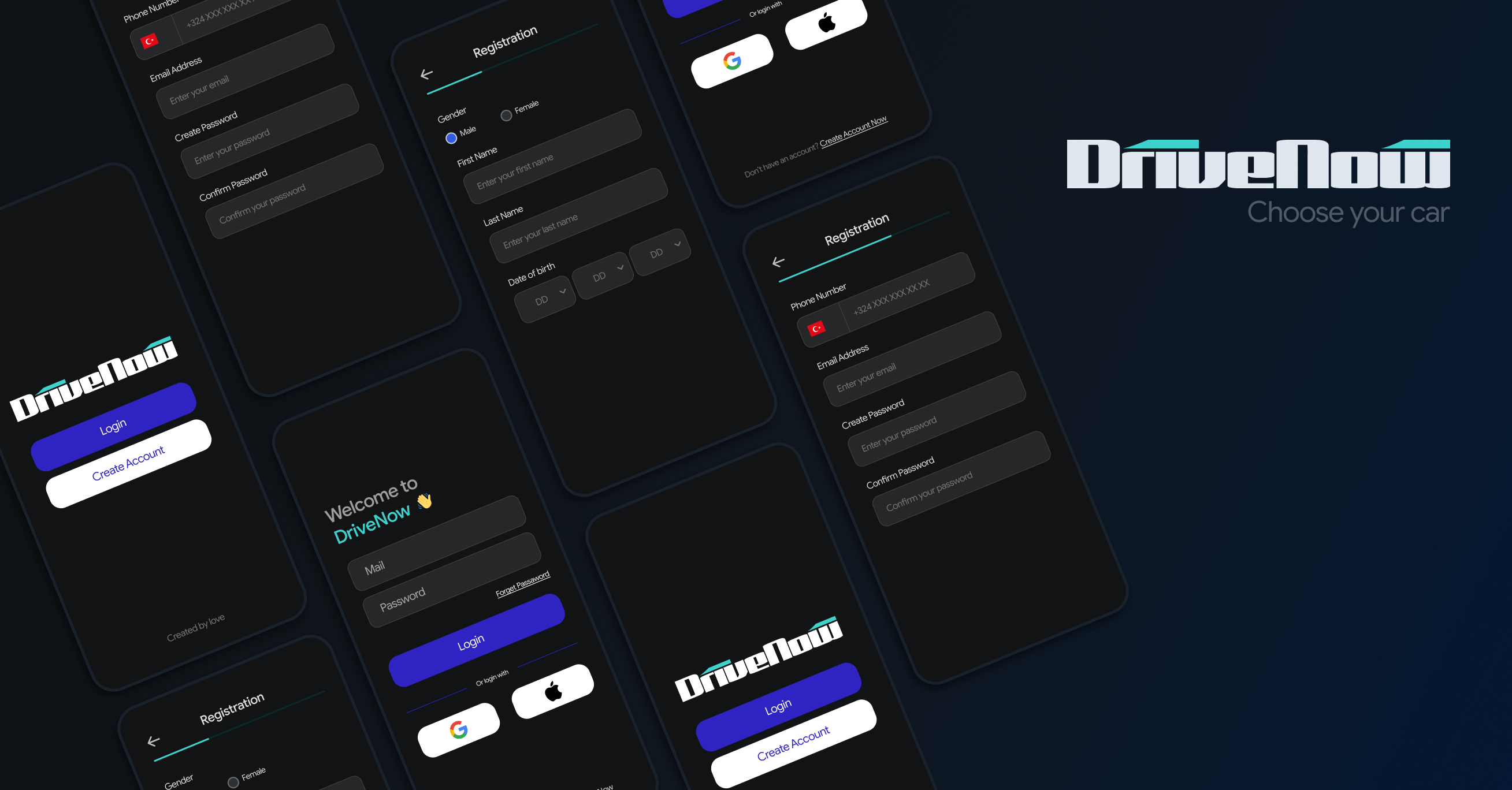 DriveNowcar rental app / Login & Registration by Melih Taha on Dribbble